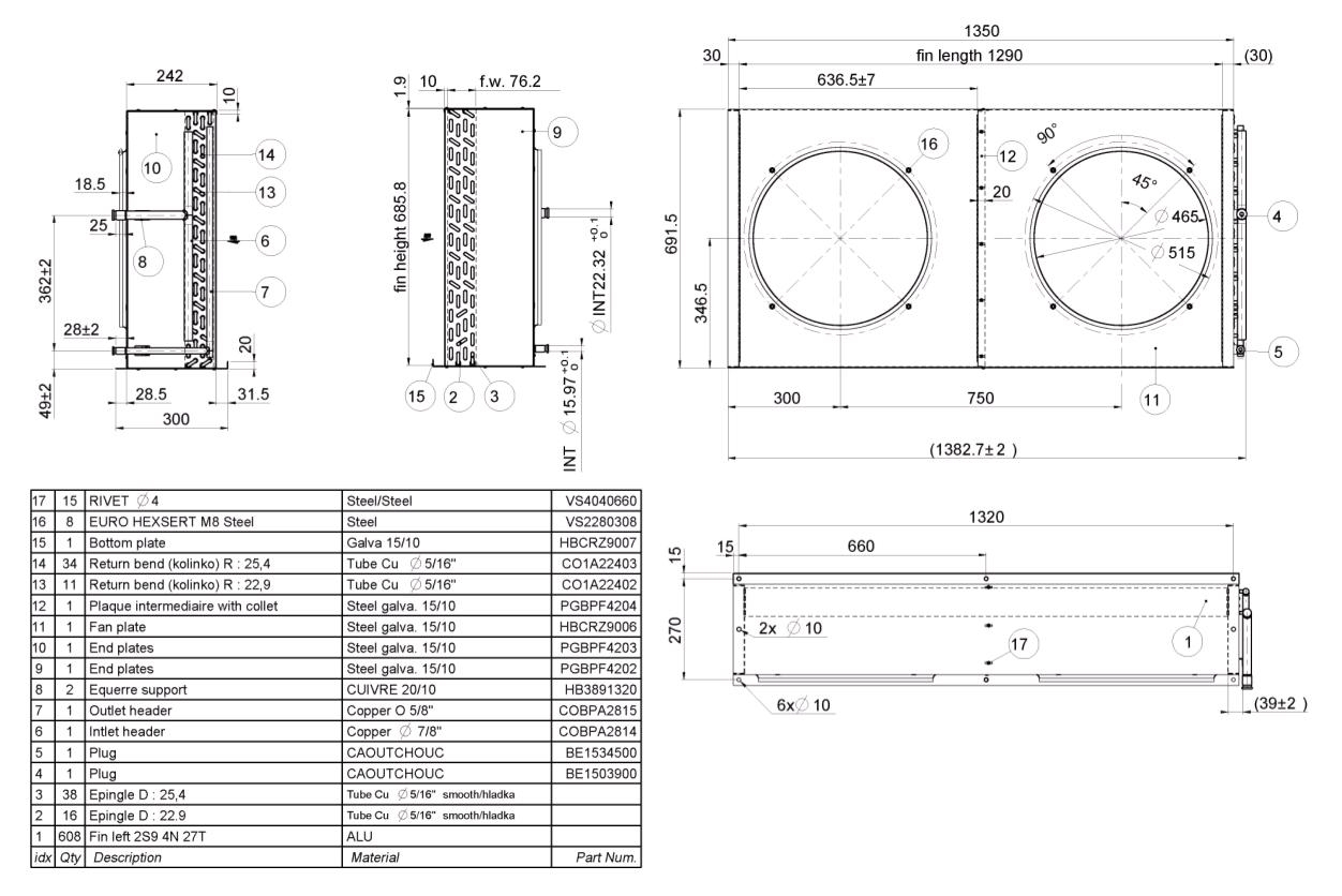 Схема-чертеж конденсатора воздушного охлаждения Lloyd APX-36