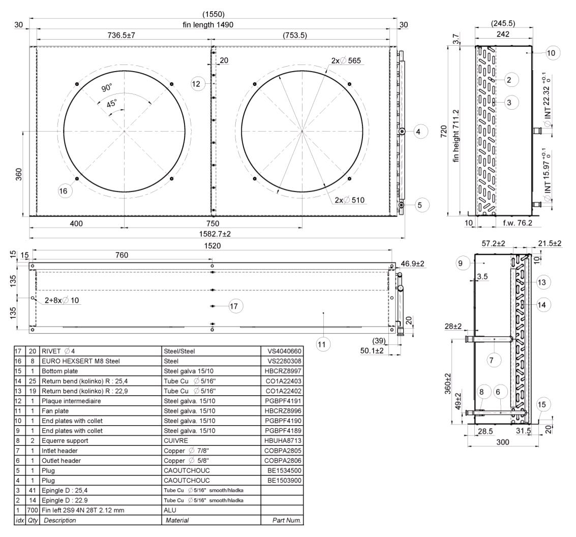 Схема-чертеж конденсатора воздушного охлаждения Lloyd APX-48