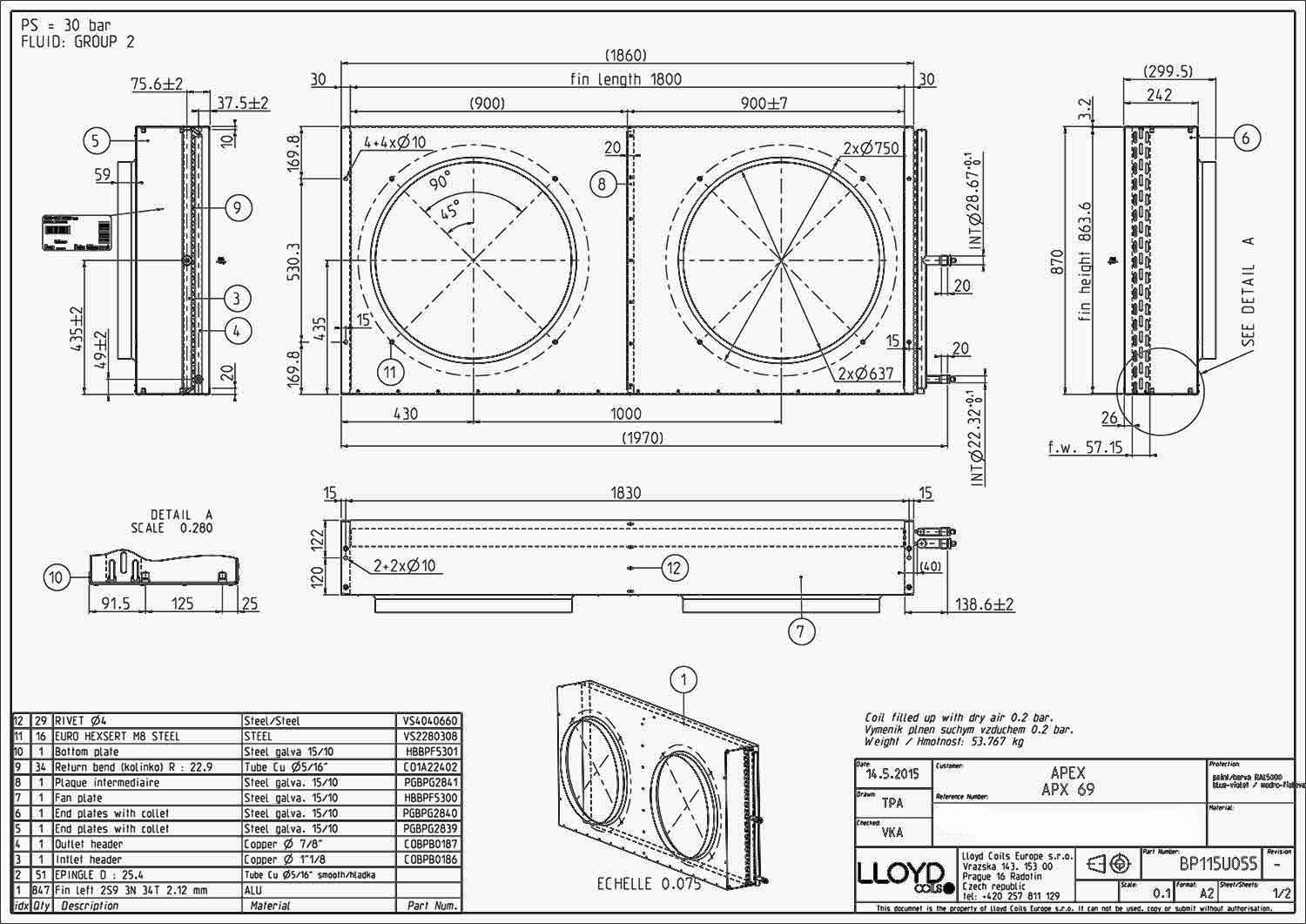 Схема-креслення конденсатора повітряного охолодження Lloyd APX-69